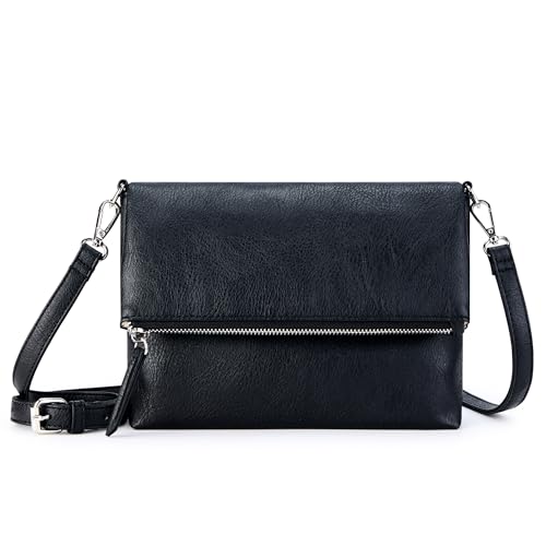 KALIDI Bolso bandolera pequeño para mujer, de piel sintética vegana, con protección antirrobo, con correa de hombro ajustable y extraíble, Negro