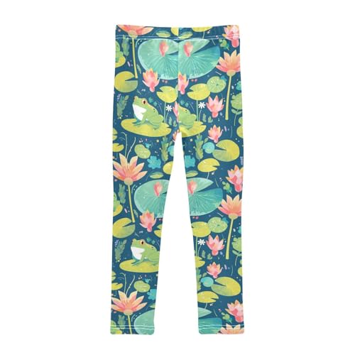 Cute Cartoon Frog Animal Sitting Flower Leaf Kids Baby Girls Basic Leggings Stretchy Full Length Yoga Pants Gym2