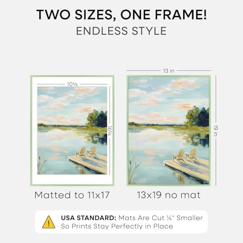 Image of Homeforia 13x19 Picture Frame Sage Green, High End Metal 13x19 Poster Frames with Mat 11x17 inch Photo, 13 x 19 Sage Green Frame Matted to 11 by 17 Art, 19x13 Frame, Tempered Glass, Wall Kit, Set of 2