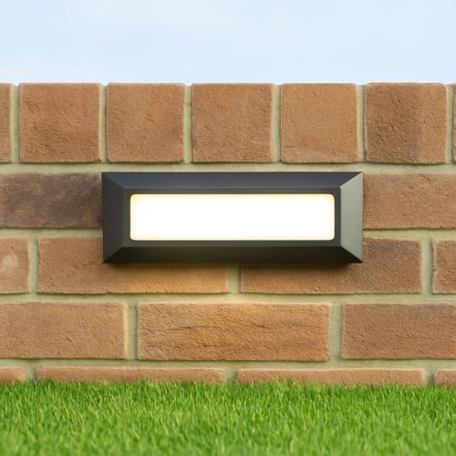 CGC Lighting Slim Wall Brick Light Outdoor Surface Mount Garden Weatherproof Corrosion Resistant (Dark Grey Opal Diffuser)