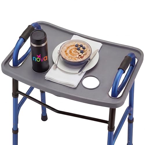 NOVA Walker Tray Table with Two Cup Holders and Spill-Proof Raised Edges for Seniors Standard Folding Walker Accessory 16 x 23 Inch