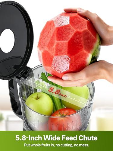 Juicer Machines with 5.8" Large Feed Chute, 400W Cold Press Juicer for Whole Vegetables and Fruits, Slow Masticating juicer Easy to Clean Juice Extractor Machine High Juice Yield
