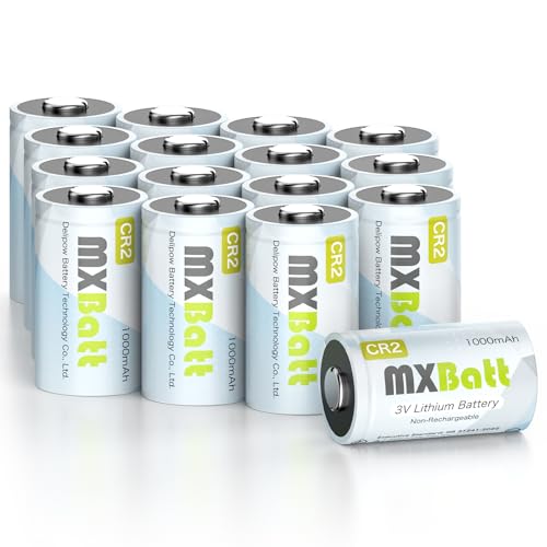 MXBatt CR2 3V Lithium Battery, 16 Pack 1000mAh High Capacity, for Golf, Cameras, Flashlights, Laser Range Finder, Nest Sensor Units, Home Security Device, 10 Years Shelf Life (Non Rechargeable)