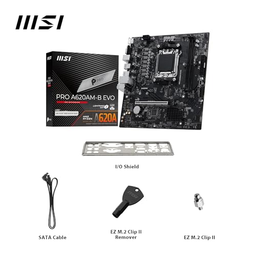 Image of MSI PRO A620AM-B EVO Motherboard, Micro-ATX - Supports AMD Ryzen 9000 /8000 / 7000 Processors, AM5 - DDR5 Memory Boost (6800+ MT /s OC), 1 x PCIe 4.0 x16, 1 x M.2 Gen4
