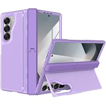 for Samsung Galaxy Z Fold 6 Case with Invisible Kickstand, Fold6 Stand Case with Hinge Protection, Front Screen Protector, Wireless Charging Shockproof Bumper Cover for Z Fold 6 Purple