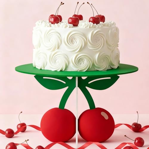 Lallisa 12" Cherry Cake Stand, Red Green Cherry Themed Party Decorations