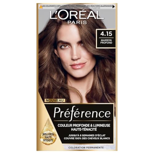 L’ORÉAL PARIS - Coloration Cheveux Permanente - Longue Durée & Lumineuse - Couvre 100% des Cheveux Blancs - Préférence - Nuance : Caracas (4.15), Marron...