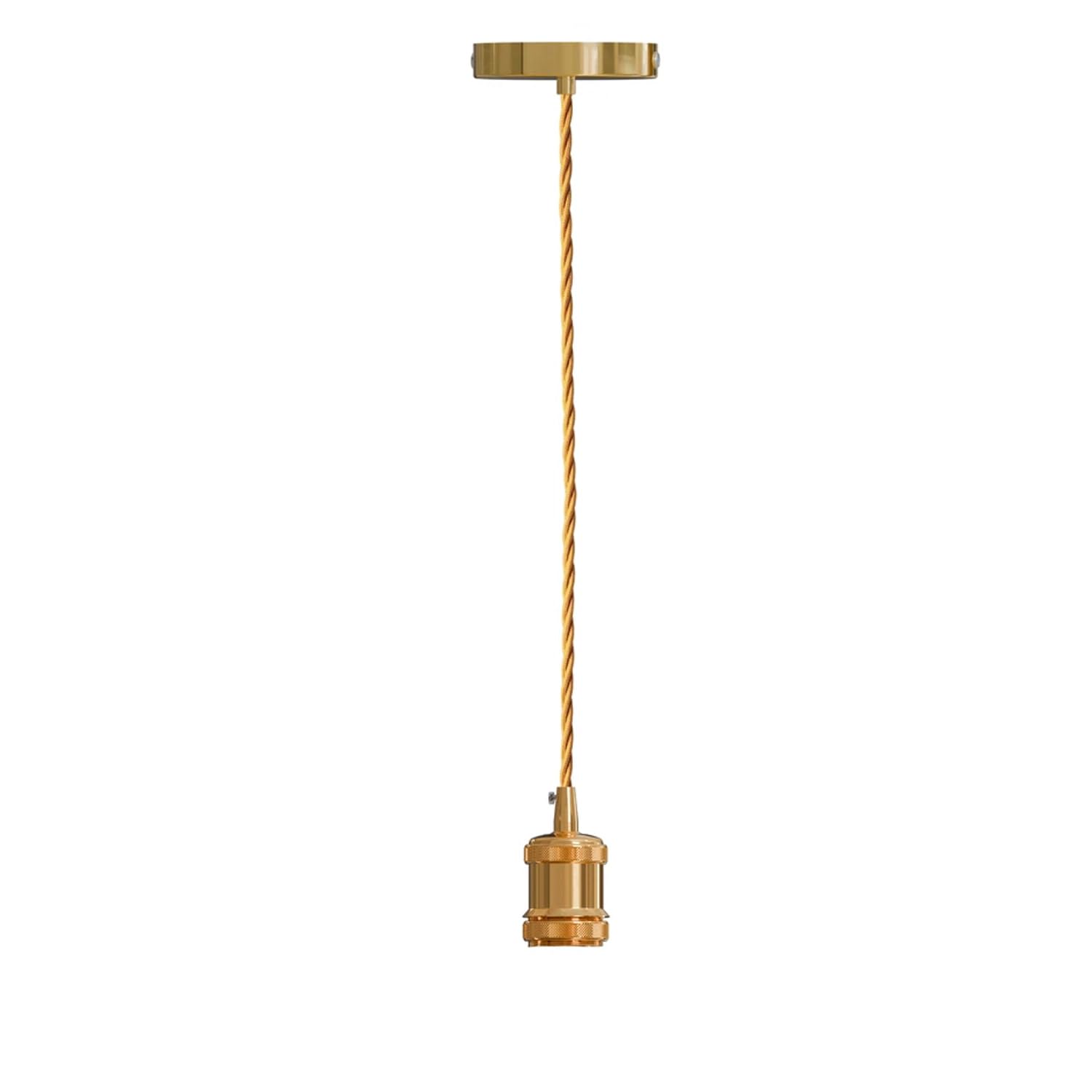 LEDSone Ceiling Hemp Pendant Lighting Industrial Metal E27 Base 95cm Height Adjustable Hanging Pendant Light Fixture for Living Room Bedroom Café (French Gold, Without Bulb)