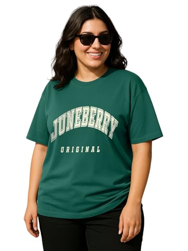 Image of JUNEBERRY 100% Pure Cotton Oversized Baggy Fit Cool Front Chest Graphic Printed Half Sleeve Plus Size T-Shirt for Women & Girls (Sizes: 2XL to 5XL)