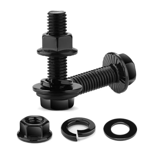 M8 x 16mm Flanged Hex Head Bolts, Nuts, Flat &amp; Lock Washers, 20Pcs 18-8 (304) Stainless Steel, Fully Threaded, Black Oxide by SG TZH