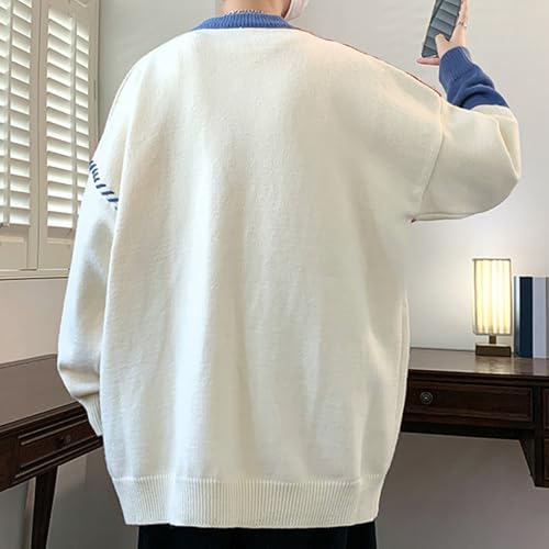 Colorblock Stitch Knit Sweater Men Vintage Crewneck Pullover Winter Warm Long Sleeve Knitwear Casual Loose Jumper3