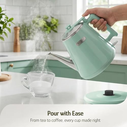 Image of Hazel Quinn Electric Kettle - 1L /34oz Small Tea Kettle, 800W Fast Boil, All 304 Stainless Steel Interior, Double Wall for Cool Touch and Thermal, Auto Shut-Off, BPA-Free, Cordless - Mint Green
