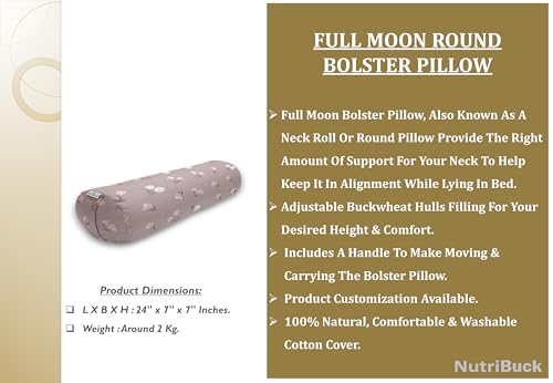 Image of Buckwheat Hulls Round Bolster Pillow | Reduced Stress on Spine, Neck Pain | & Effective Support for Side and Back Sleepers | (Vintage Mauve)