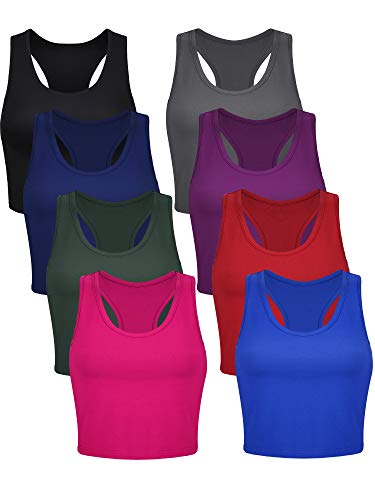 Geyoga 8 Pcs Women Basic Crop Tank Tops Sleeveless Racerback Crop Cotton Top