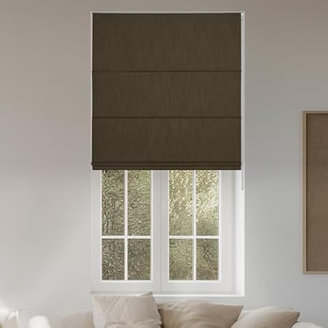 HOTSOON Blackout Roman Shades for Window, Linen Roman Window Shades, Custom Washable Fabric Roman Blinds, Thermal Insulation UV Protection for Home Living Room Loft, Brown,26-27" W x 41-48" H Cover