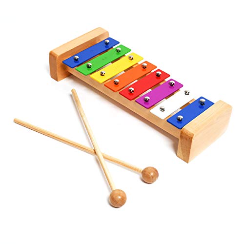 Professional Classic Wooden Glockenspiel Xylophone with 8 Metal Keys for Adults & Kids - Includes 2 Wooden Beaters