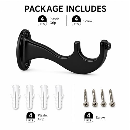 Image of Elite Aluminum Curtain Rod Brackets - Heavy-Duty Wall Mount Clamps for Curtain Rod Support for Door and Window Curtain Rods with Screw and Wall Plug - Pack of 2PCS (Royal Black)