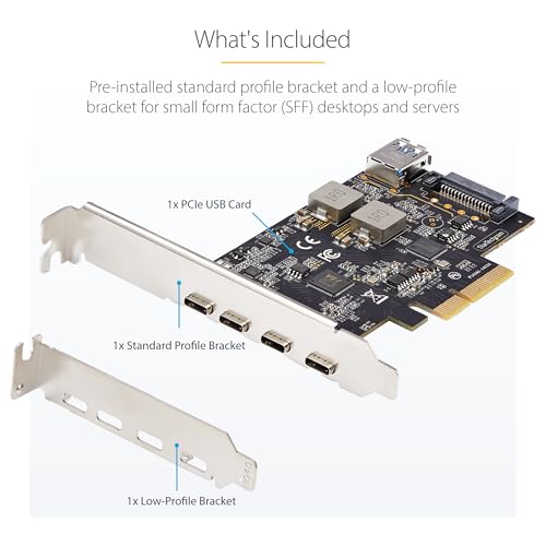 Image of StarTech.com 5-Port USB PCIe Card, USB 3.2 10Gbps, PCI Express Card with 4X USB-C Ports, 1x USB-A Internal Port