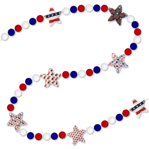 Image of 4th of July Garland, 8.2ft Felt Patriotic USA Garland for Mantle Red White Blue Patriotic Star Banner Decor for Independence Day Halloween Party