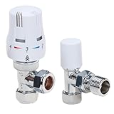 LavaTap Thermostatic Radiator Valve TRV with Lockshield 1/2" x 15mm Angled White Radiator Thermostat Valve