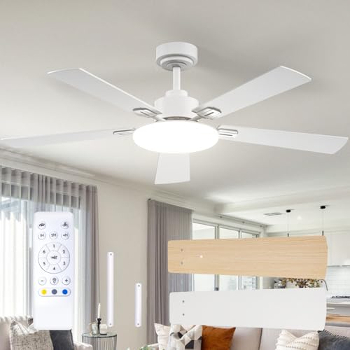 Passky Ventilador de Techo con Luz Silencioso 132cm | Mando a Distancia | Motor DC | 3 Luces Regulables | Modo Verano Invierno | 6 Velocidades | Temporizador | Interior/Exterior | Blanco