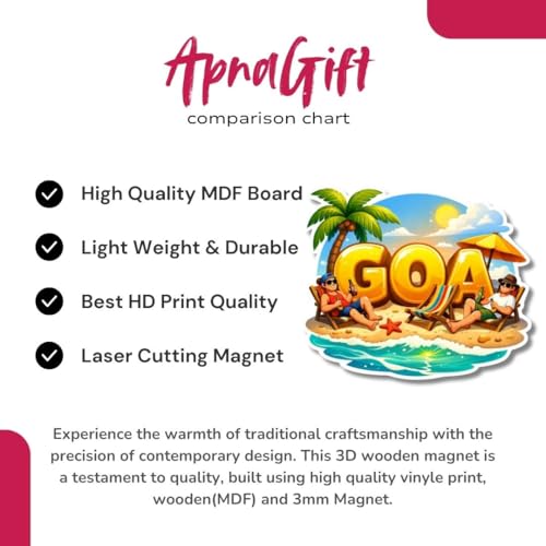 Image of Goa Magnet for Fridge | Wooden India Souvenir Fridge Magnet | Travel Memory Keepsake & Gift | Printed MDF Refrigerator Decor for Home, Kitchen & Office | Pack of 1 (Goa D)