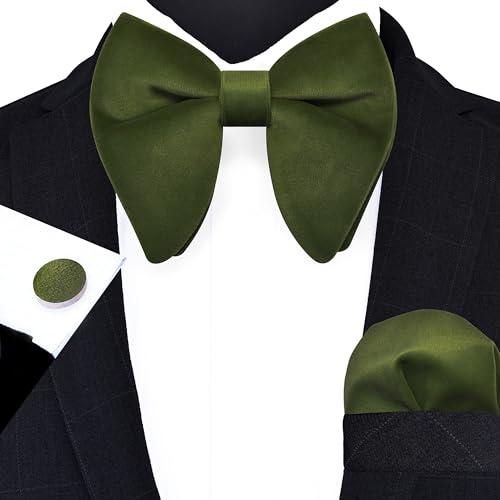 Image of GUSLESON Mens Solid Plaid Velvet Pre-tied Adjustable Bow Tie and Pocket Square Cufflink Set with Gift Box