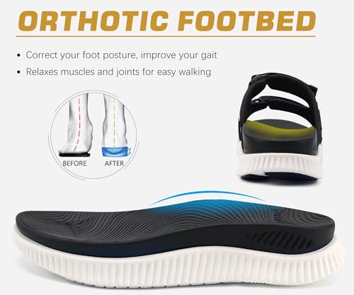 Image of KuaiLu Mens Orthotic Sandals Athletic Thick Cushion Recovery Sport Slides Adjustable Strap Open Toe Walking Sandles With Comfortable Plantar Fasciitis Arch Support