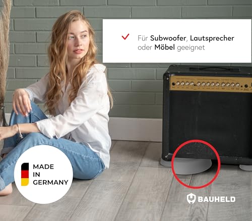 BAUHELD 8x Schwingungsdämpfer Waschmaschine und Trockner [Made in Germany] - Antivibrationsfüße aus Gummi - Vibrationsdämpfer kompatibel mit Bosch, Siemens, AEG - Rutschfeste Unterlage in Weiß