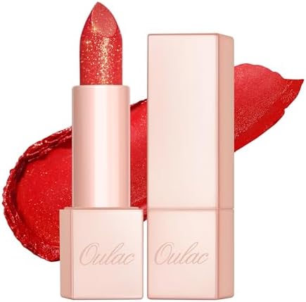 Oulac Coral Red Shimmer Lipstick for Women-Moisture Tinted Lip Balm for Dry Lips, Glitter Surface, Creamy Formula, Hydrating & Smooth, Infused with Shea Butter, Vegan, Gluten-Free (PG04) Sunrise