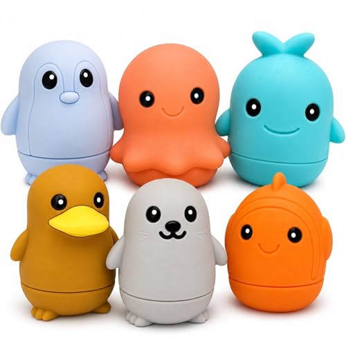 BerrySquishy Silicone Bath Toys Baby Bath Toys for Toddlers 1-3 Pack of 6