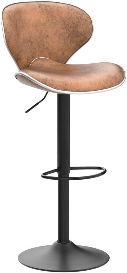 Magshion Bar Stools Set of 2 Adjustable Counter Height PU Leather Modern Swivel Barstools w/Back and Footrest Kitchen Counter Chairs, Coffee Color