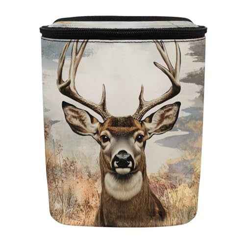 Image of Talayituse Deer Forest Print Car Trash Bin, Large Size Auto Trash Can Adjustable Portable Garbage Can with Lid, Vehicle Hanging Bag for Headrest Front Back Seat