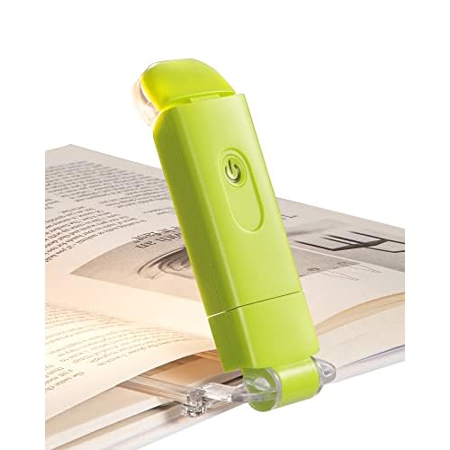 DEWENWILS Book Reading Light, USB Rechargeable Booklight for Reading at Night, LED Clip On Book Lights for Kids, Bookworms, Blue Light Blocking, Amber + Warm White (Green)