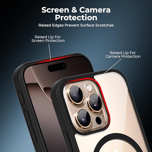 Image of A rtistque Clear Back Cover Case for iPhone 16 Pro | Mag-Safe| Acrylic | Shockproof TPU Protective Design | iPhone 16 Pro Back Cover Transparent - Black Bumper