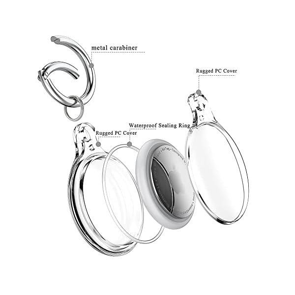 COOLQO-4-Pack-Waterproof-Air-Tag-Keychain-Holder-Case-Compatible-with-Apple-AirTag-Case-for-Dog-cat-Collar-Tracker-Key-Ring-360-Full-Body-Coverage-Hard-2in1-Shockproof-Locator-Protective-Cover-Clear 4 Pack Waterproof Air Tag Case for Dog