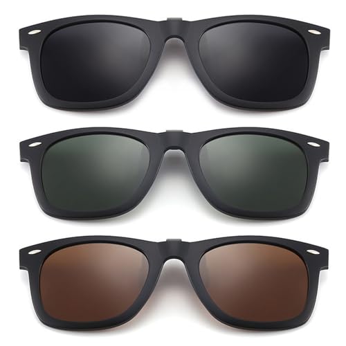 TYXHXTF 3 Pares Clip Gafas de Sol Polarizadas, Cristales de Clip para Gafas Sol Polarizadoras, Anteojos Recetados-Buen Estilo clip-on sunglasses para la Miopía Gafas al Aire Libre/Conducción/Pescar