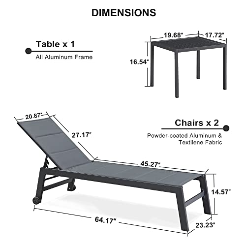 Purple Leaf Outdoor Chaise Lounge Set Of 2 Aluminum Patio Lounge Chair With Wheels And Side Table Pool Chaise Lounge Chair For Outdoor Backyard Poolside Grey #TOP29