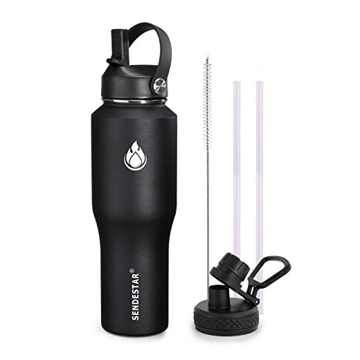 SENDESTAR Water Bottle 32oz,2 Lids(Straw lid),Wide Mouth Stainless Steel Vacuum Insulated Double Wall Keep Liquids Cold or Hot All Day,Sweat Proof Sport Design,Fit Car Cup Holder(Black)