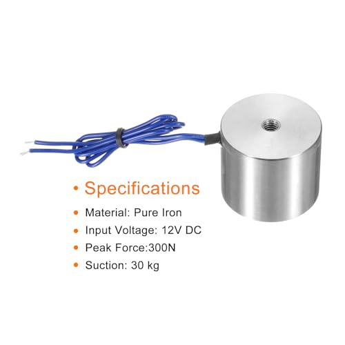 Electroimán Solenoide Redondo uxcell DC 12V 300N 66LB/30Kg miniatura 3