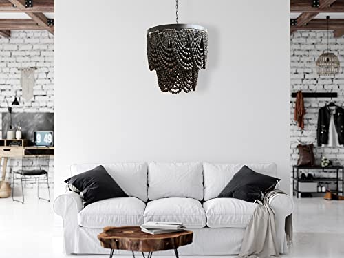 Creative Co-Op Beaded Chandelier Rustic Farmhouse Boho Light Fixture With Wooden Beads - 2-Tier Draped Bead Chandelier #TOP3