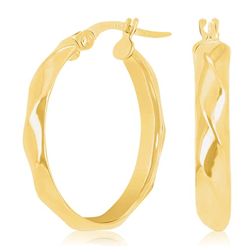 Italian 14k Yellow Gold Basket Weave Oval Hoop Earrings 4mm 1