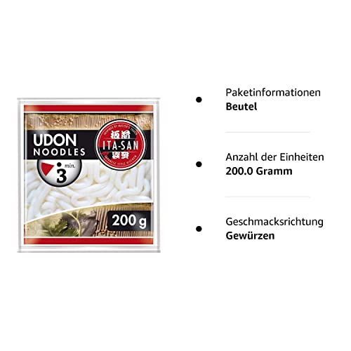 Foto von Ita-san Udon Nudeln, Gewürzen, schnelle und einfache Zubereitung, halal, vegetarisch, vegan, 1 x 200 g