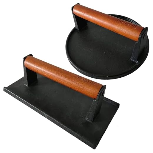 Firsgrill Burger Press 7.08" Round & 8.3‘’X4.3”Rectangle Heavy-Duty Cast Iron Smash Meat Steak With Wood Handle for Blackstone Camp chef Pitboss Weber Treager Griddle Grills (Round & Rectangle)