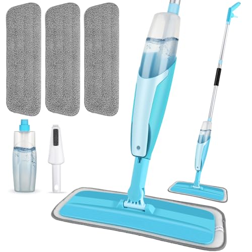 Mopa Fregona con Pulverizador, Homgif Microfibra Mopa Spray Mop con Botellas Recargables Fregona Microfibra Rotación de 360°para el Hogar,Cocina,Azulejos,Madera Dura,Madera,Cerámica,Laminado
