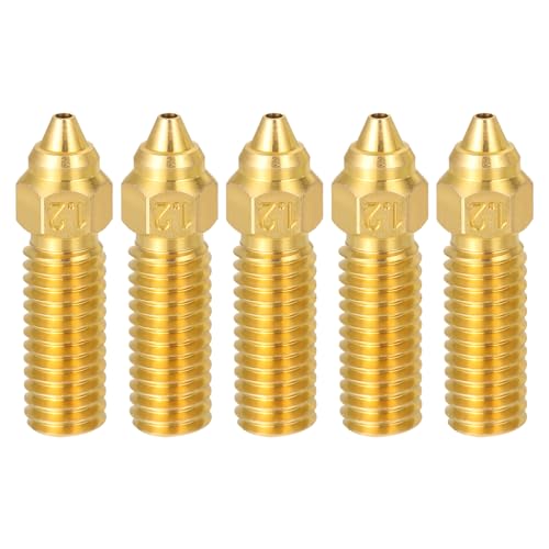 sourcing map 5 Pcs 1.2mm Brass Nozzles, M6 Thread K1 3D Printer Nozzle Accessories High Temperature Pointed Wear Resista