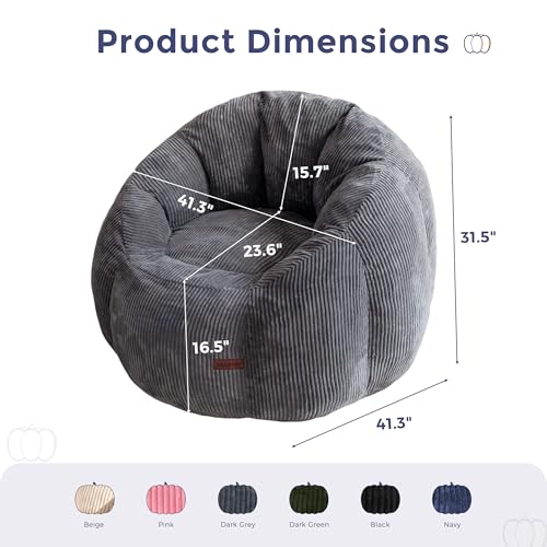 Image of MAXYOYO Giant Bean Bag Chair, Pumpkin-Shaped Bean Bag Sofa, Oversized Boneless Couch Sofa in a Box, Comfy and Lazy Lounge Chair for Dorm, Living Room, Dark Grey