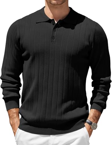 COOFANDY Herren Poloshirt Langarm Business Pullover Mit Polokragen Regular Fit Casual Strickpullover Schwarz XL COOFANDY Herren Poloshirt Langarm Business Pullover Mit Polokragen Regular Fit Casual Strickpullover Schwarz XL