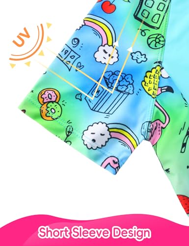 Image of Girl Swimsuits 2 Pieces Multicolor Short Sleeve Quick Dry Durable Rash Guard Set with Shorts