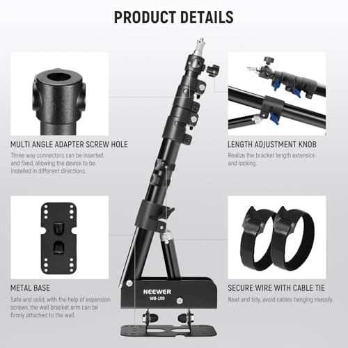 Image of NEEWER Ring Light Wall Mount Boom Arm, 22 inch-46 inch /55-116cm, Aluminum Alloy
